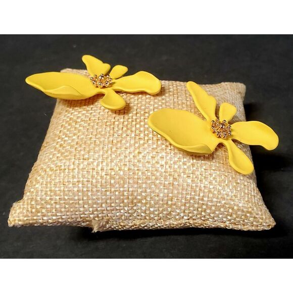 Floweragrant Earrings Exaggerated Yellow Flower Gold Cent 925 Anti Allergy Posts - Picture 4 of 11